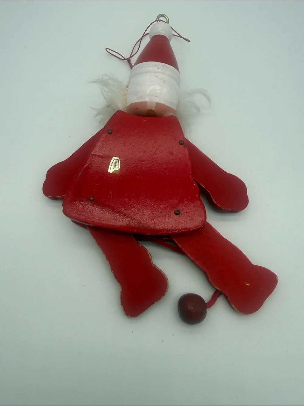 Vintage Wooden Santa Claus Jumping Jack Pull String Christmas Ornament Toy 1970s